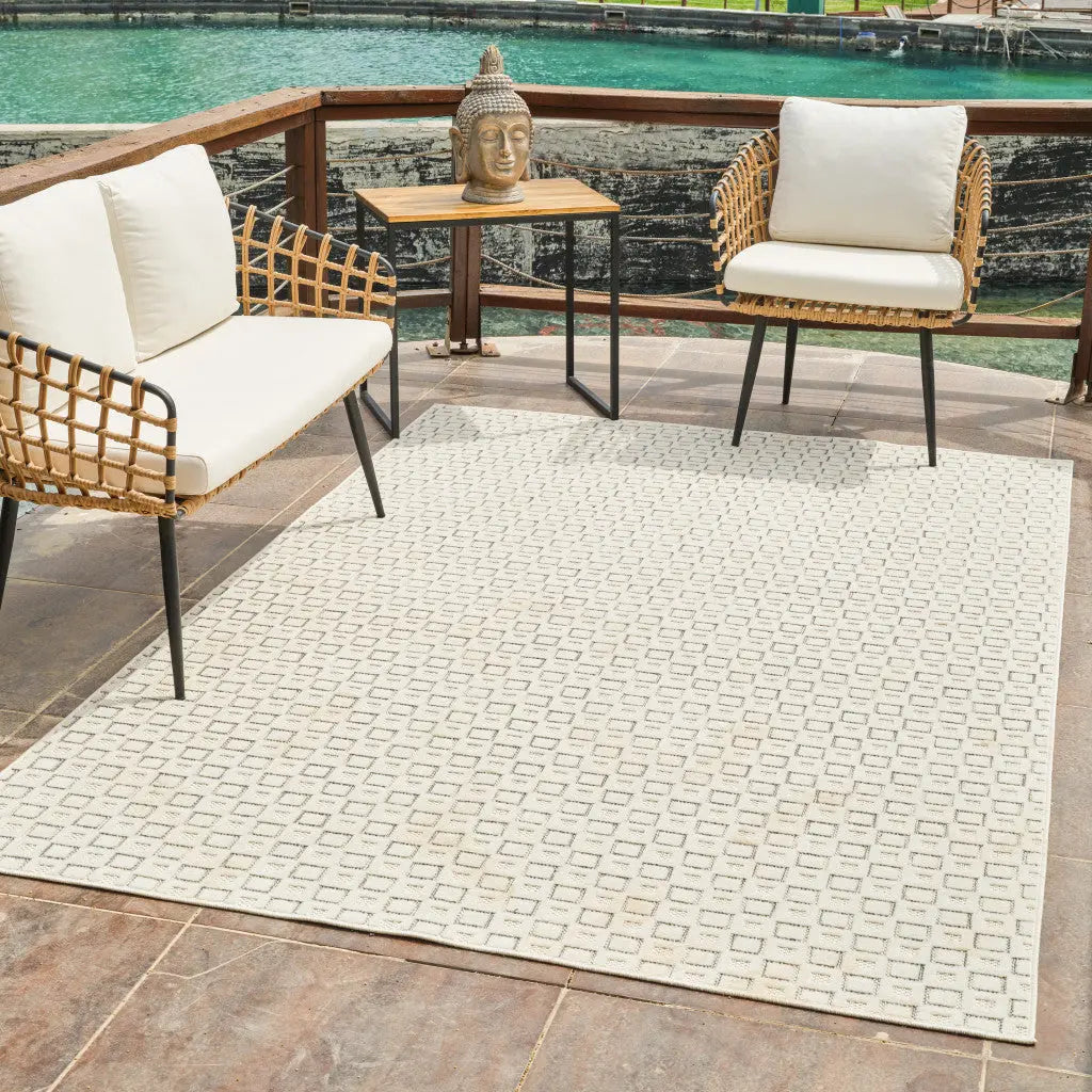 5' X 7' Cream and Beige Geometric Distressed Indoor Outdoor Area Rug Homeroots Outdoor