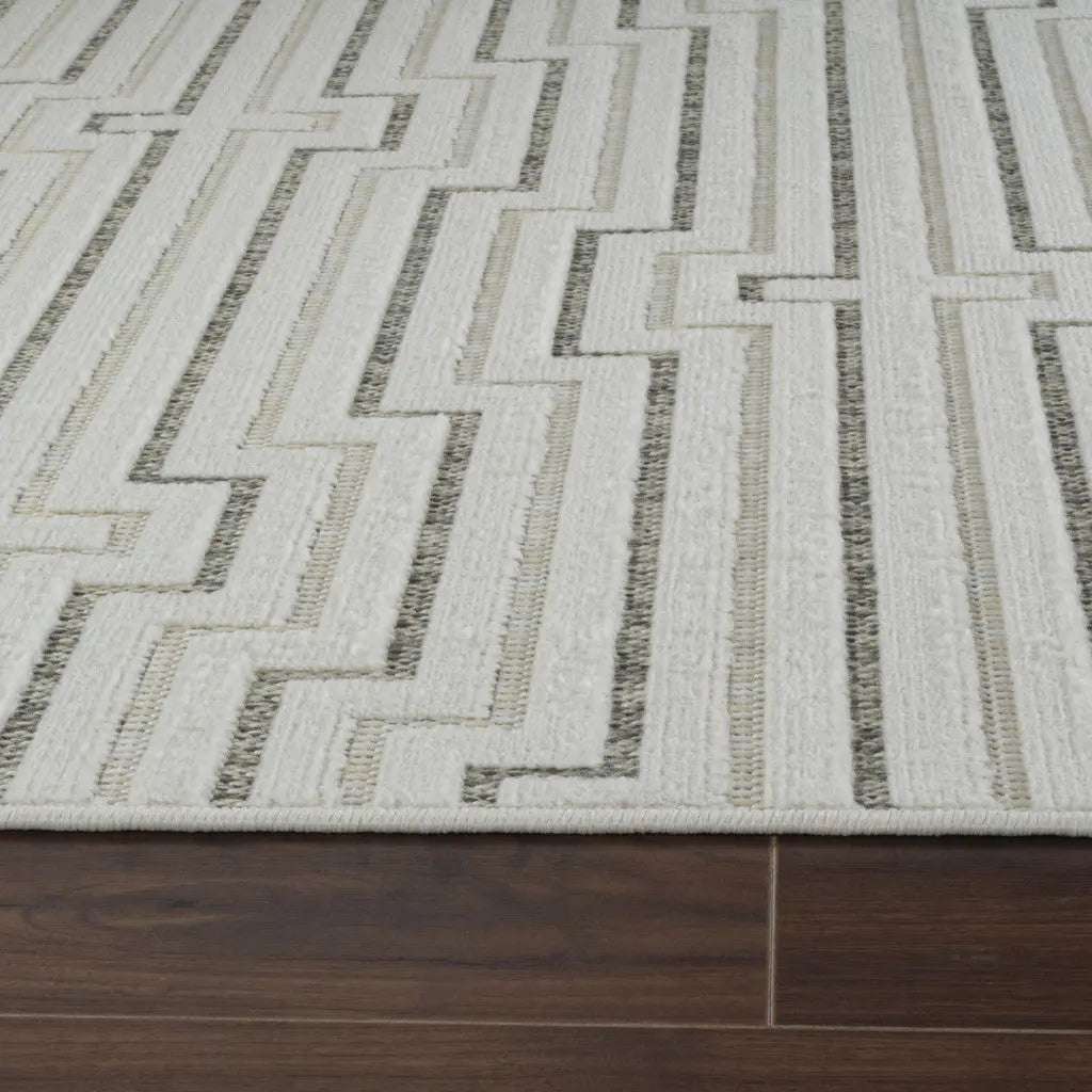 5' X 7' Cream and Beige Geometric Distressed Indoor Outdoor Area Rug Homeroots Outdoor