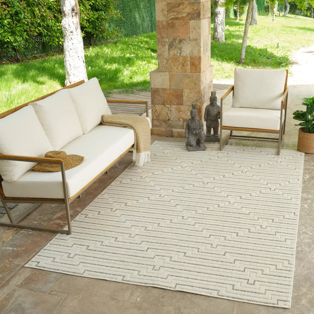 5' X 7' Cream and Beige Geometric Distressed Indoor Outdoor Area Rug Homeroots Outdoor