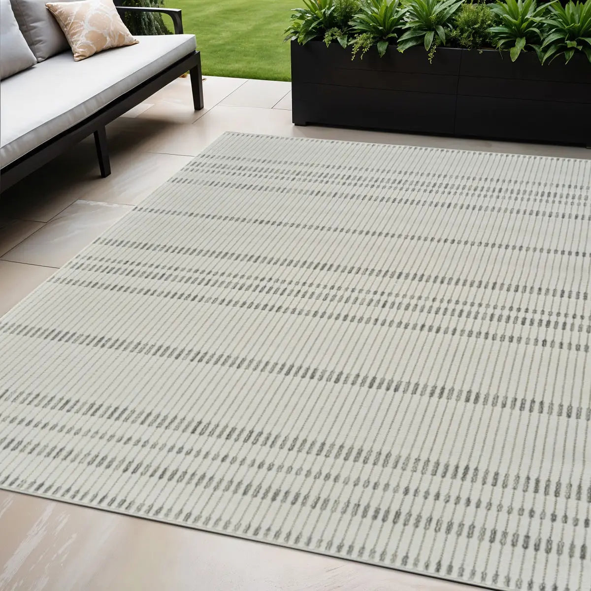 5' X 7' Cream and Beige Striped Distressed Indoor Outdoor Area Rug Homeroots Outdoor