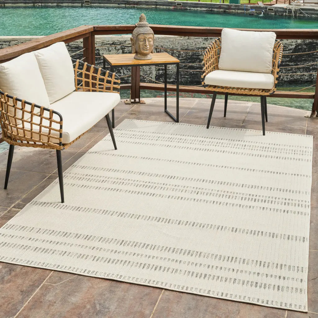 5' X 7' Cream and Beige Striped Distressed Indoor Outdoor Area Rug Homeroots Outdoor