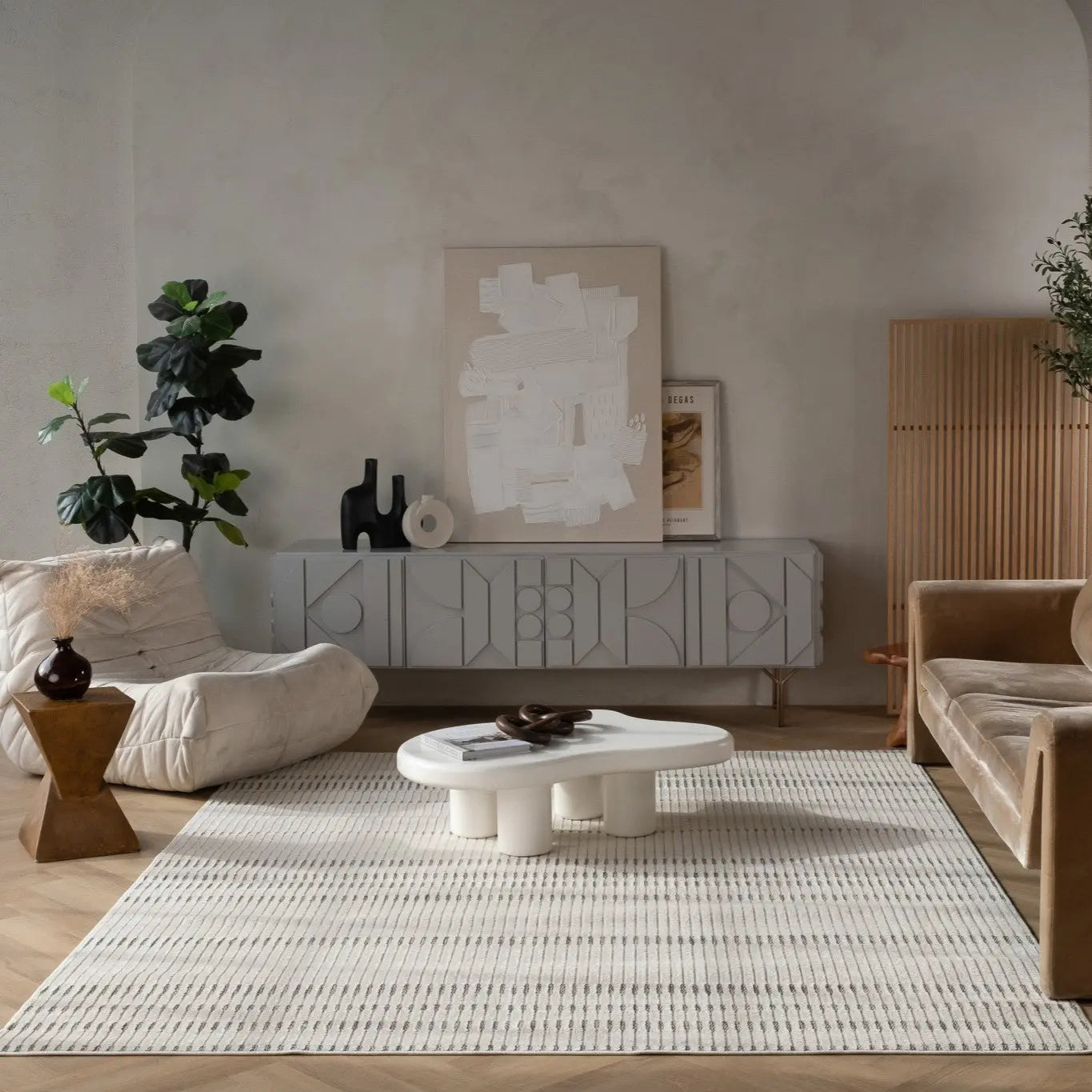 5' X 7' Cream and Beige Striped Distressed Indoor Outdoor Area Rug Homeroots Outdoor