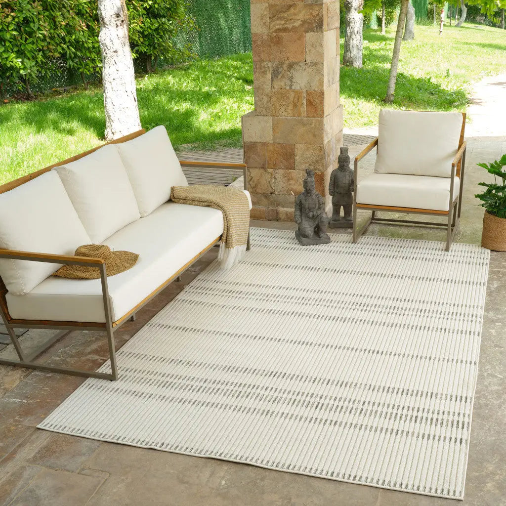5' X 7' Cream and Beige Striped Distressed Indoor Outdoor Area Rug Homeroots Outdoor