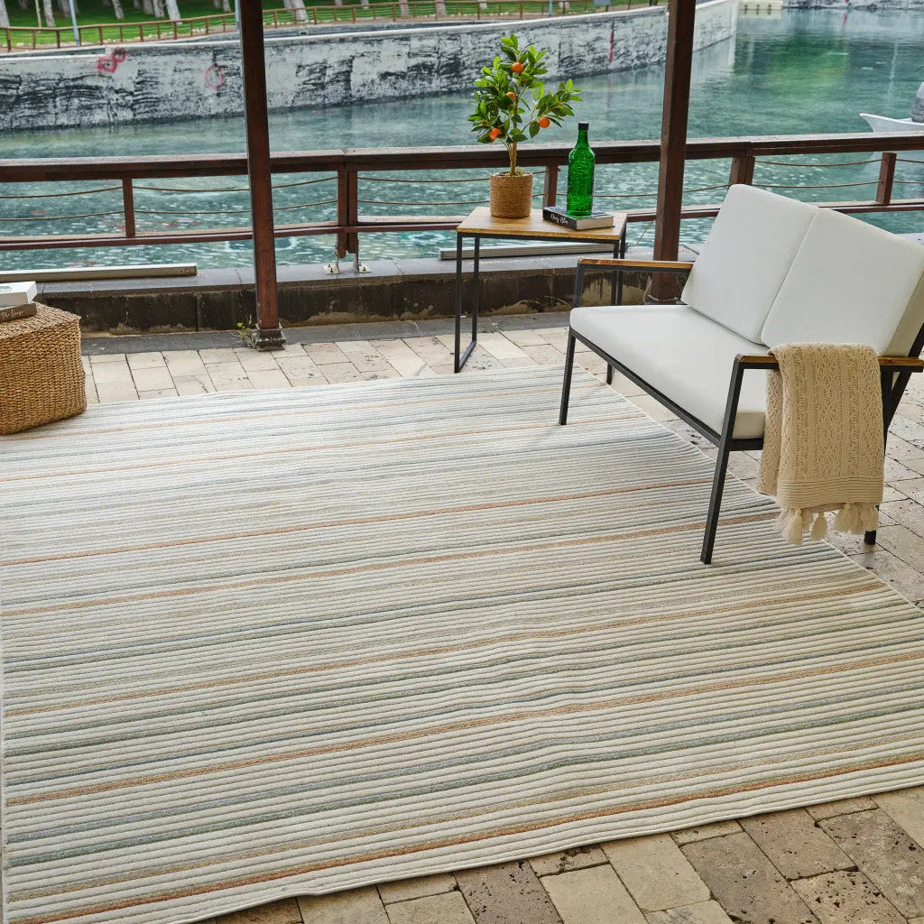 5' X 7' Cream and Beige Striped Distressed Indoor Outdoor Area Rug Homeroots Outdoor