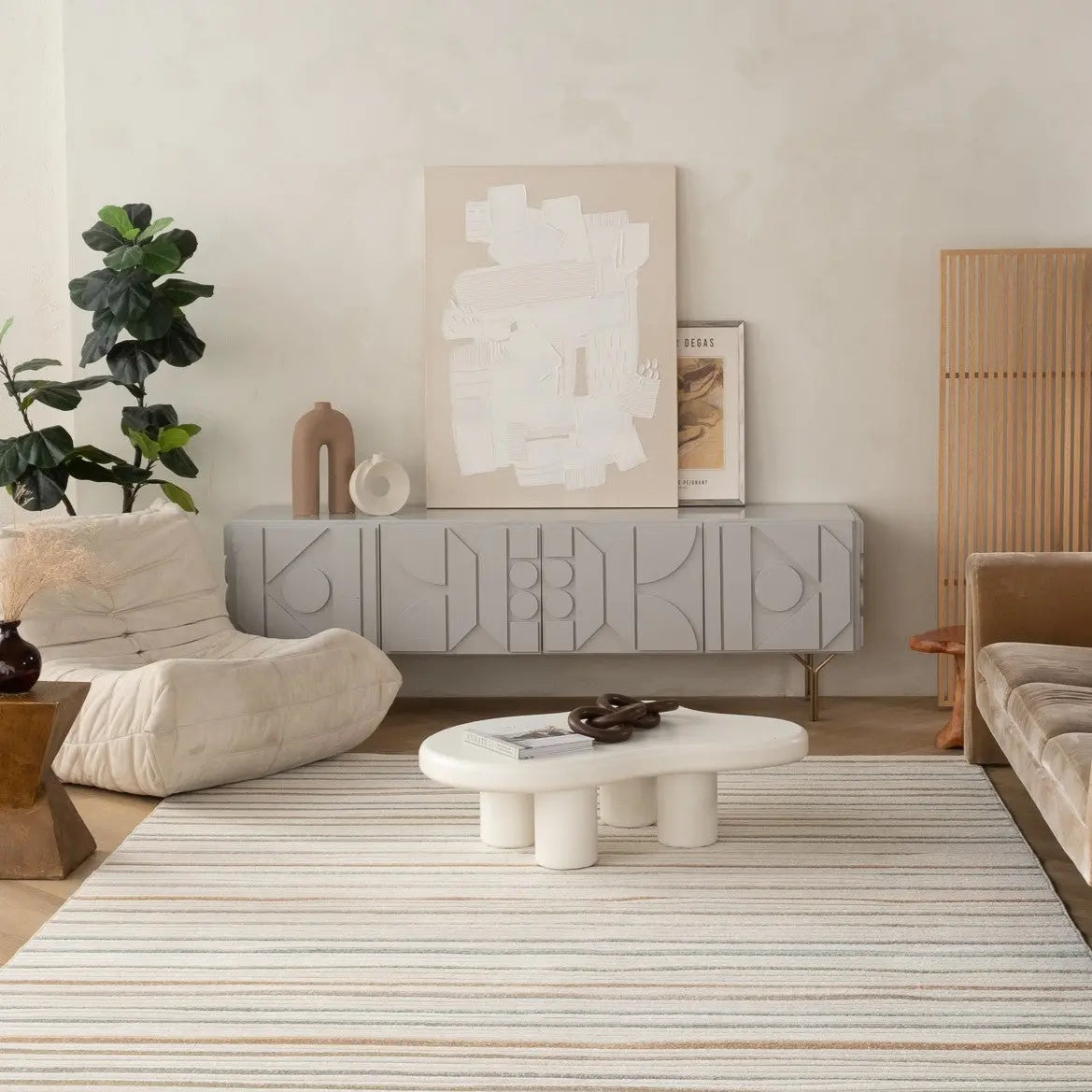 5' X 7' Cream and Beige Striped Distressed Indoor Outdoor Area Rug Homeroots Outdoor