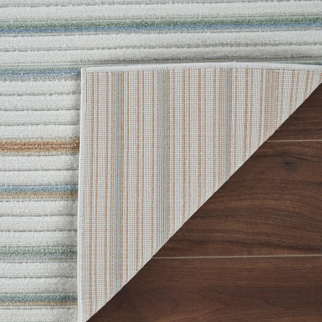 5' X 7' Cream and Beige Striped Distressed Indoor Outdoor Area Rug Homeroots Outdoor