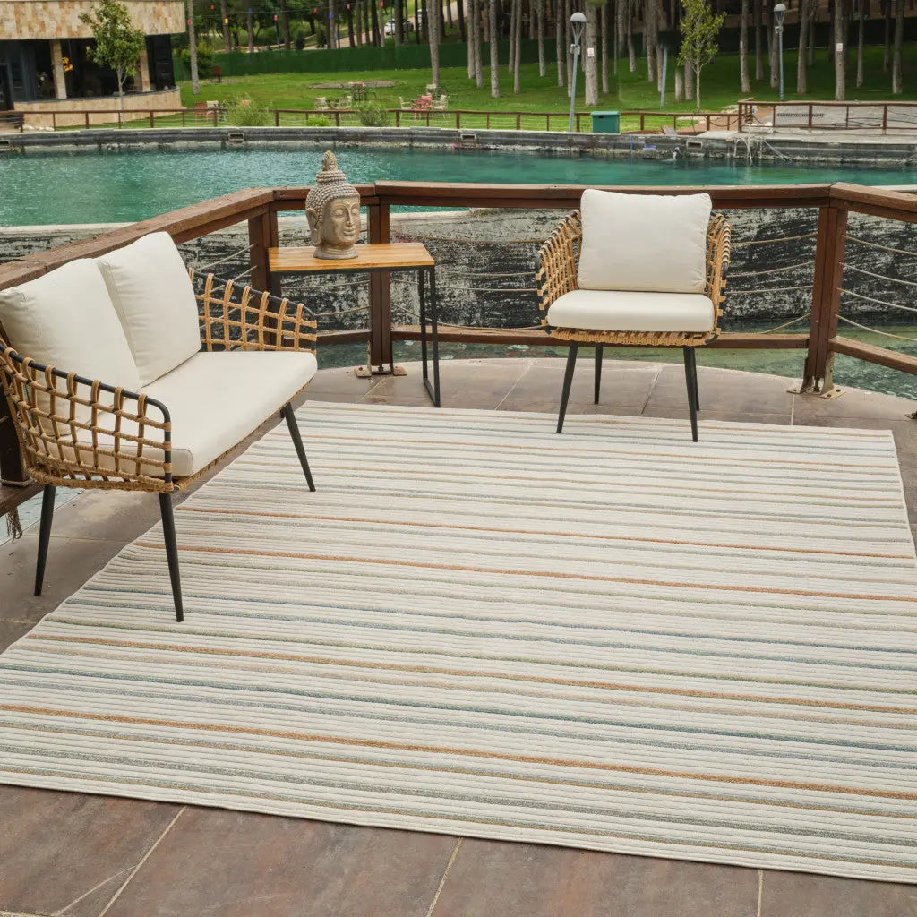 5' X 7' Cream and Beige Striped Distressed Indoor Outdoor Area Rug Homeroots Outdoor