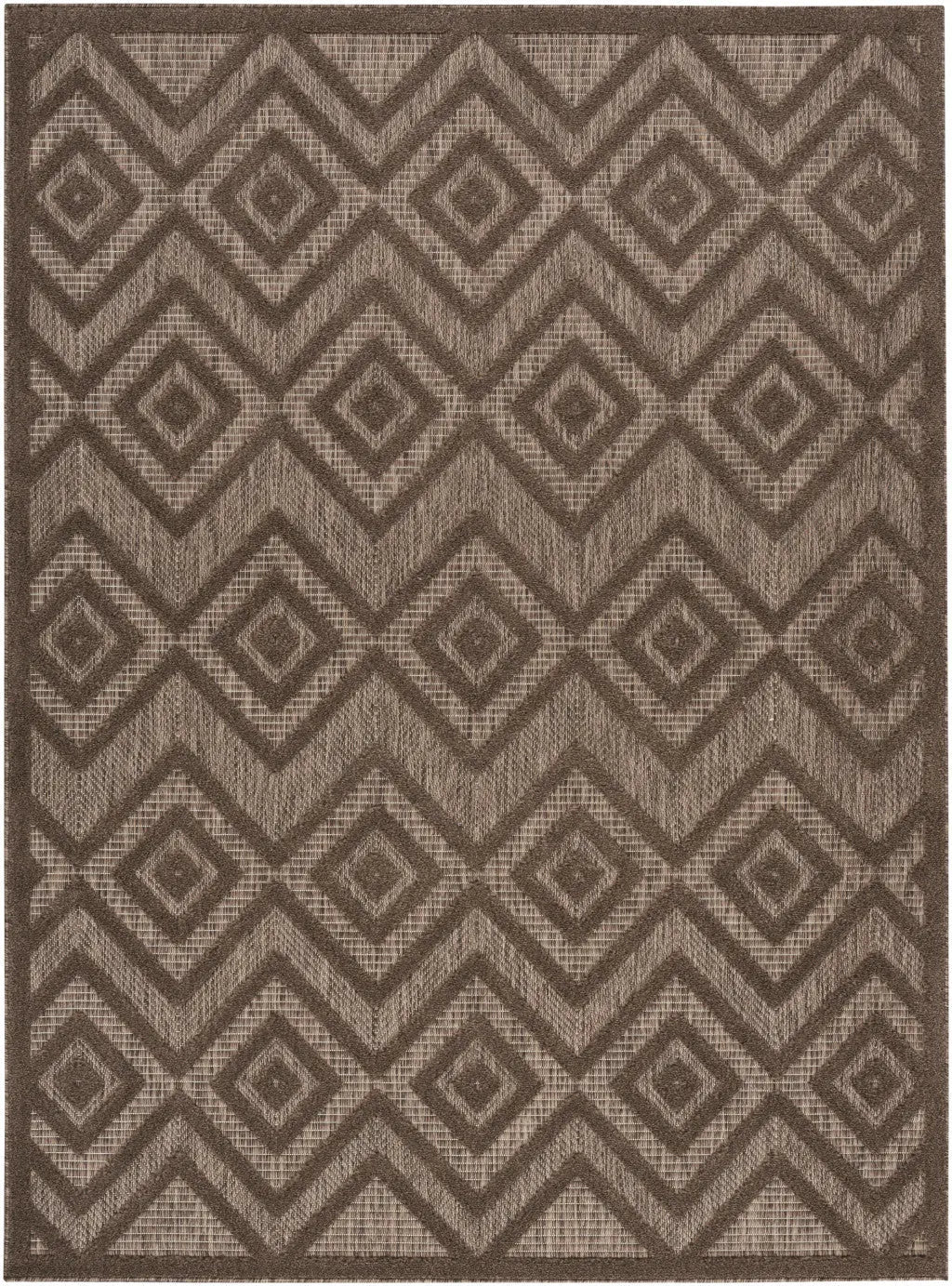 5' X 7' Dark Brown And Light Brown Geometric Indoor Outdoor Area Rug Homeroots Outdoor