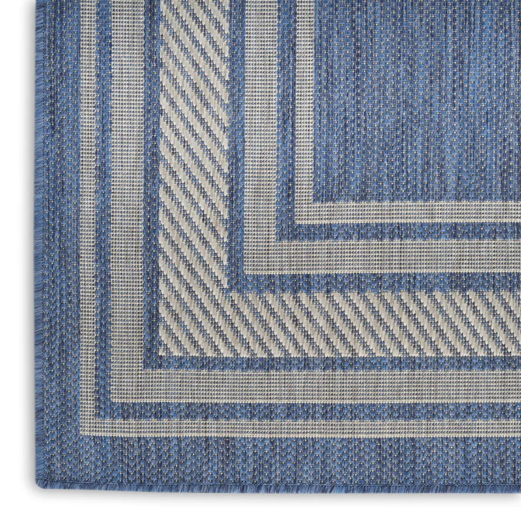5' X 7' Denim Blue And Ivory Geometric Indoor Outdoor Area Rug Homeroots Outdoor