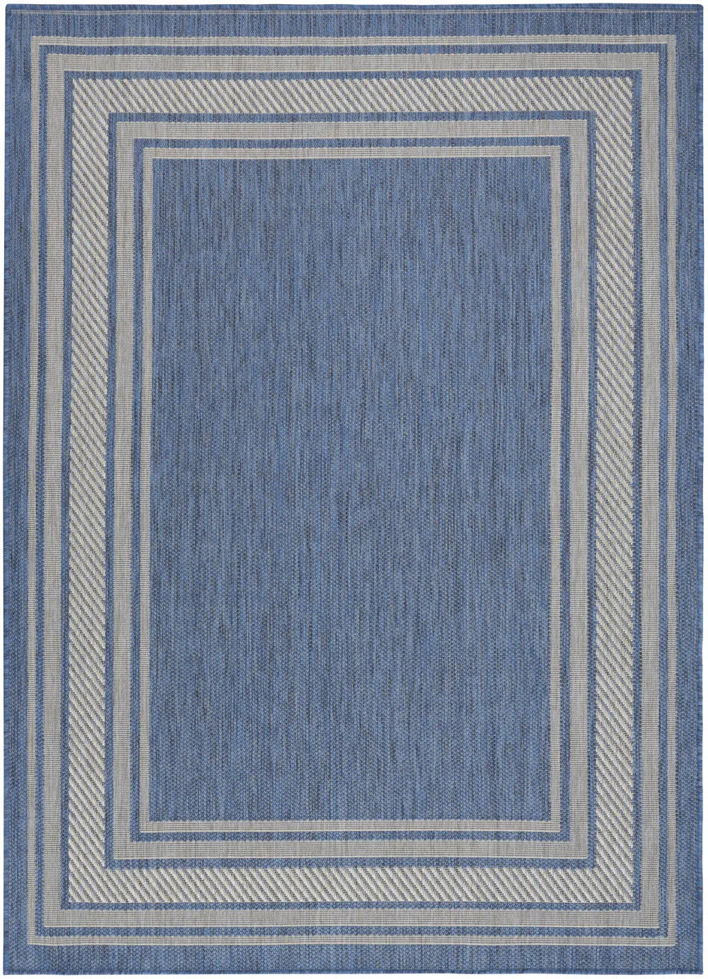 5' X 7' Denim Blue And Ivory Geometric Indoor Outdoor Area Rug Homeroots Outdoor