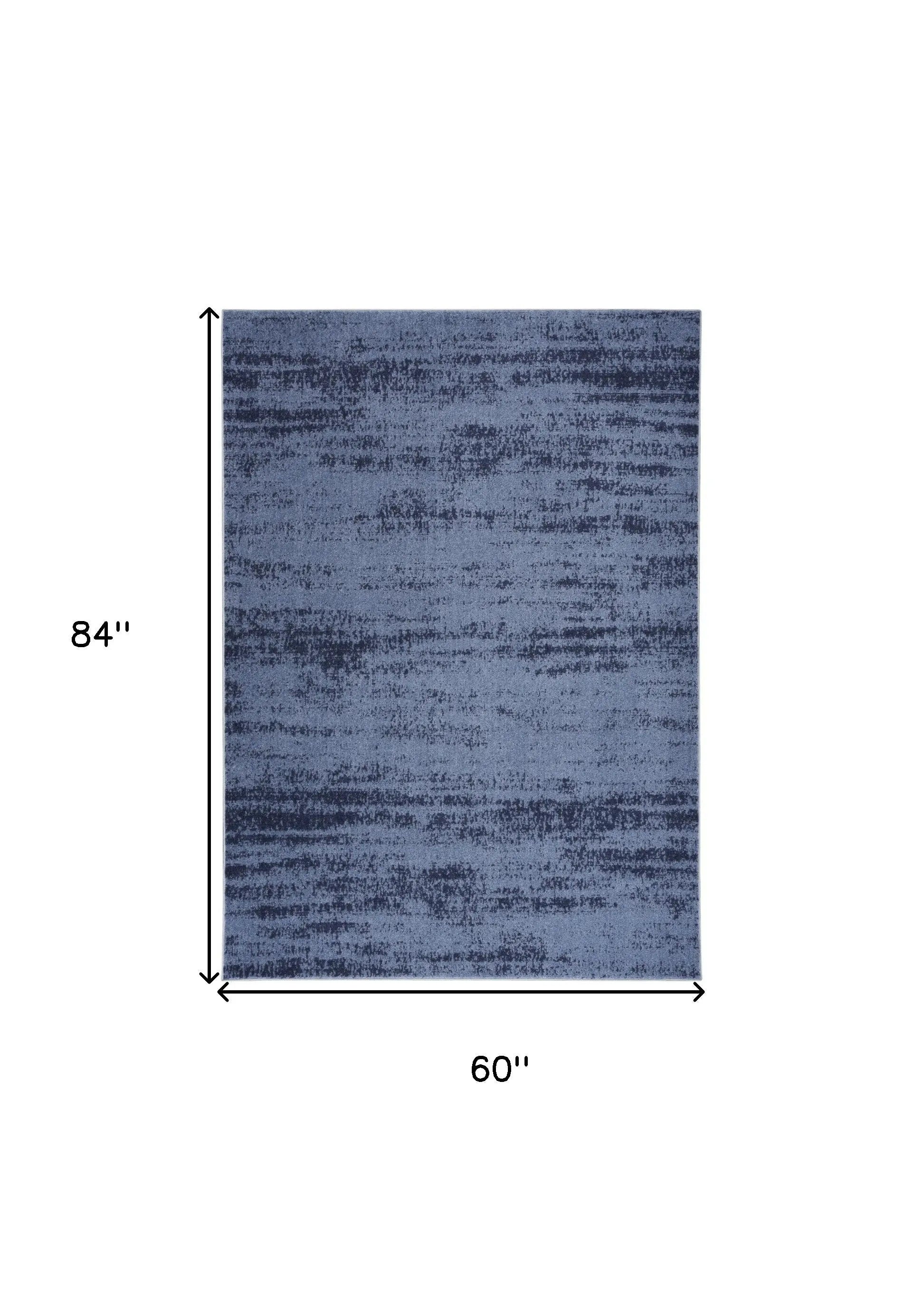 5' X 7' Denim Blue And Navy Blue Abstract Indoor Outdoor Area Rug Homeroots Outdoor