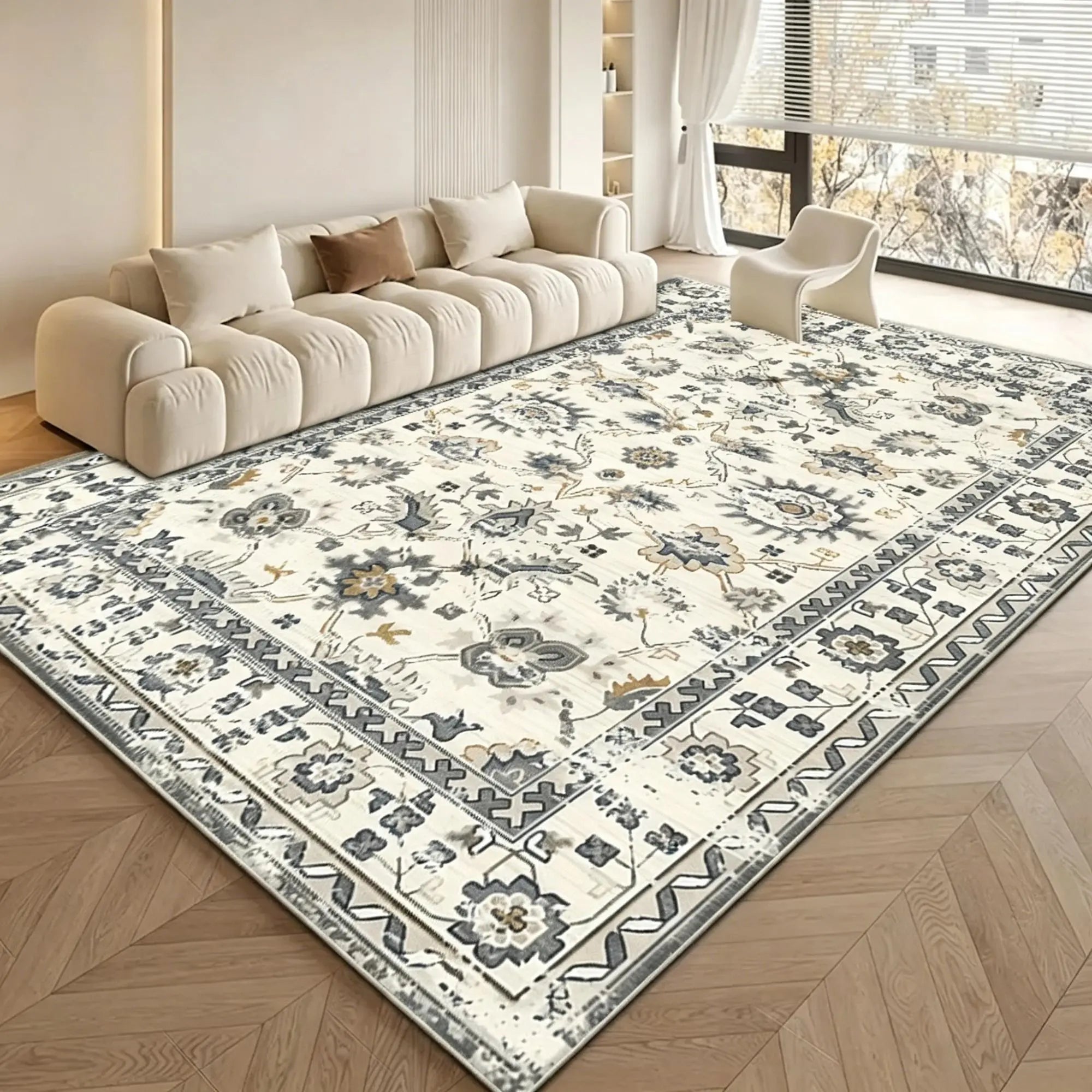 5' X 7' Gold And Gray Floral Washable Area Rug Homeroots Home Decor