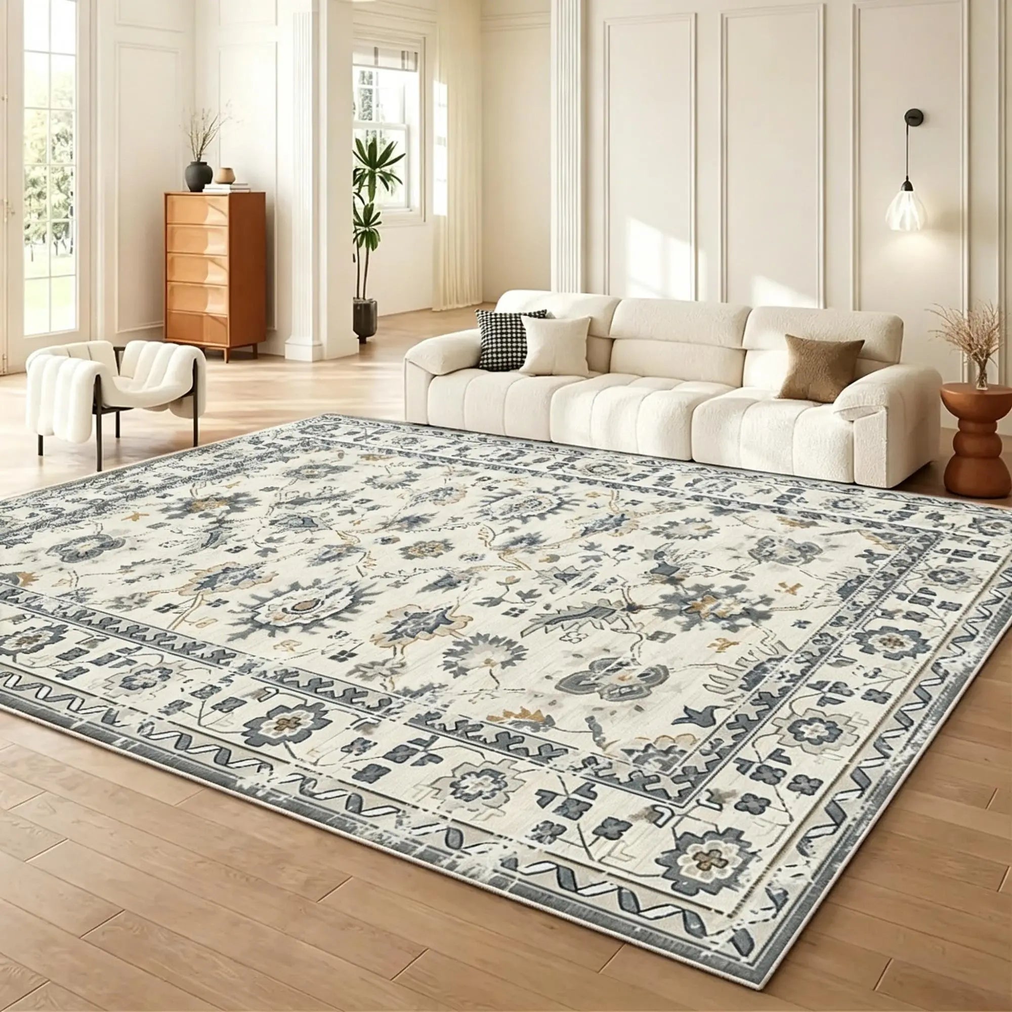 5' X 7' Gold And Gray Floral Washable Area Rug Homeroots Home Decor