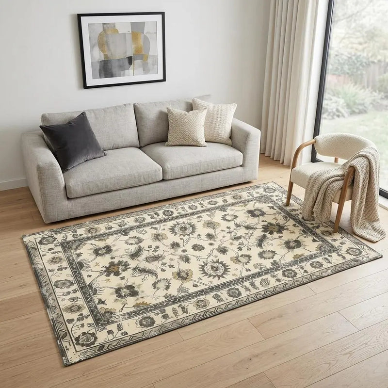 5' X 7' Gold And Gray Floral Washable Area Rug Homeroots Home Decor