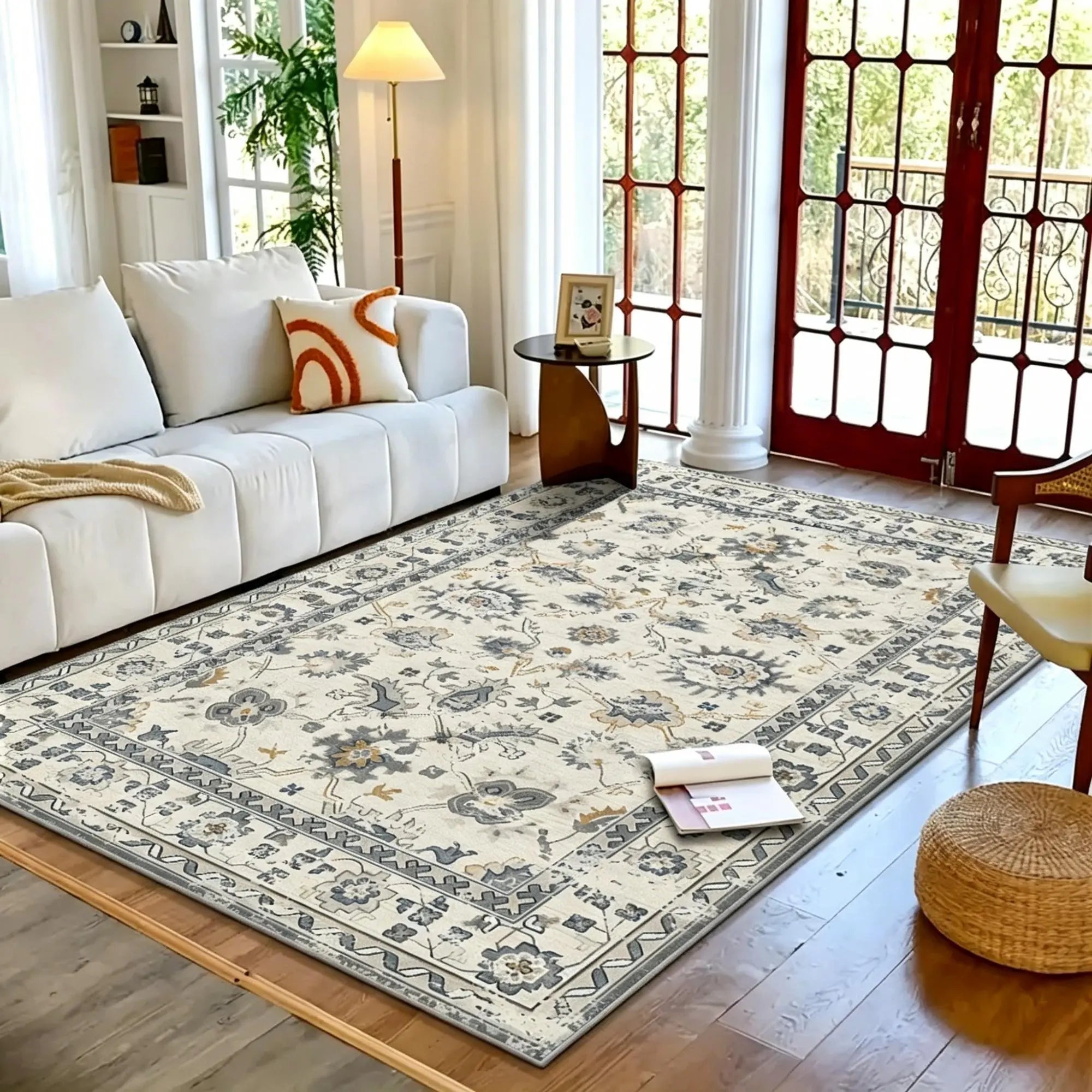 5' X 7' Gold And Gray Floral Washable Area Rug Homeroots Home Decor