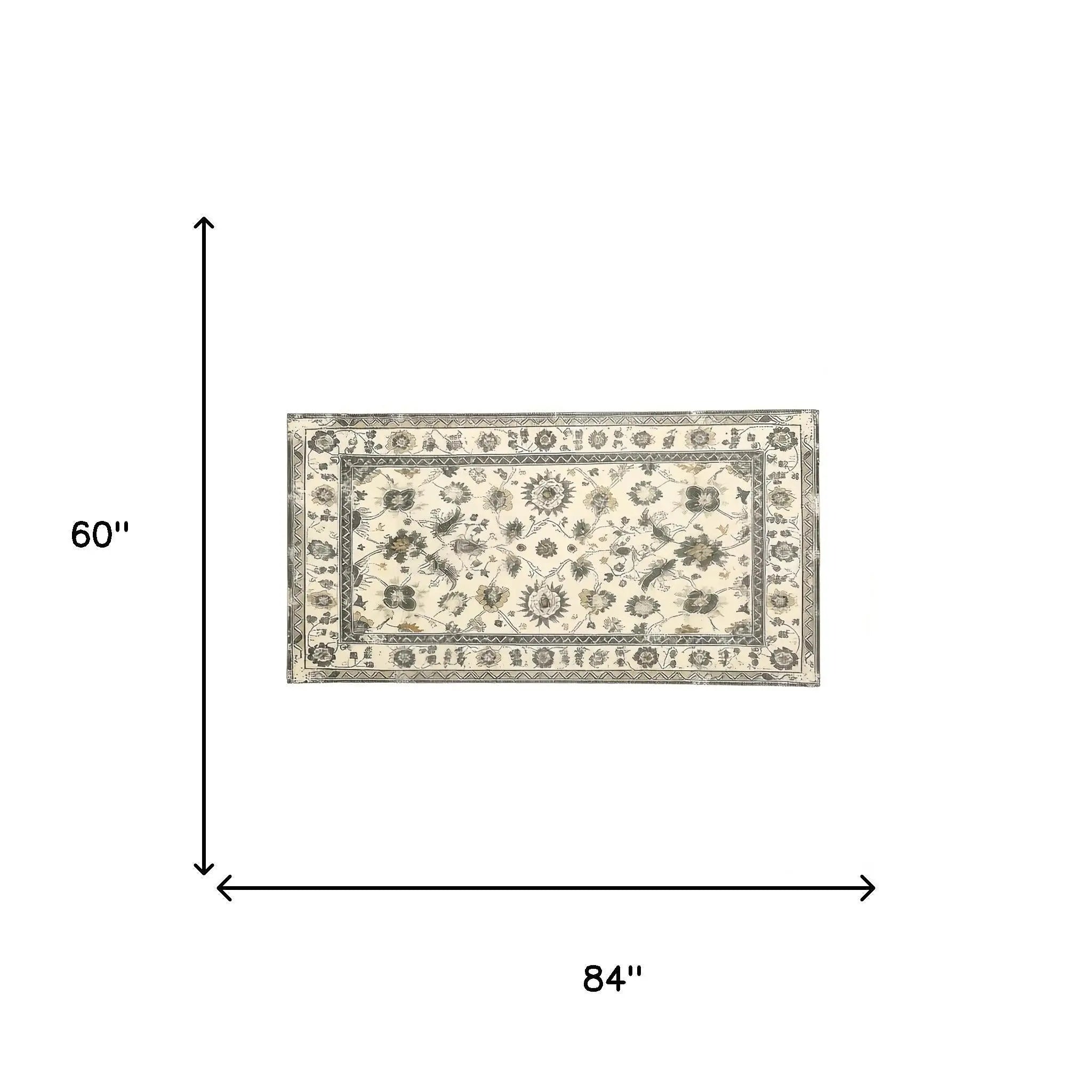 5' X 7' Gold And Gray Floral Washable Area Rug Homeroots Home Decor