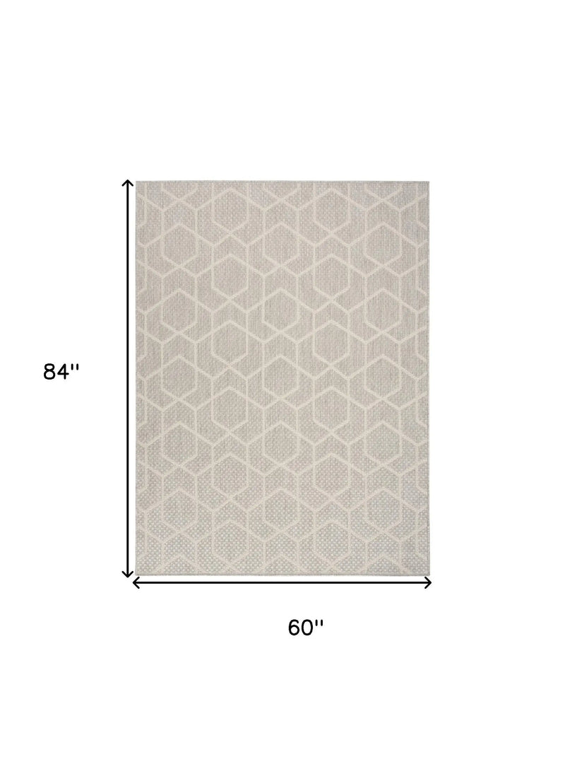 5' X 7' Gray And Beige Geometric Indoor Outdoor Area Rug Homeroots Outdoor