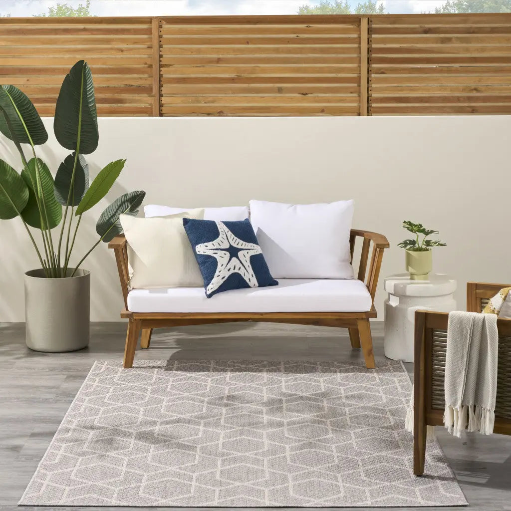 5' X 7' Gray And Beige Geometric Indoor Outdoor Area Rug Homeroots Outdoor
