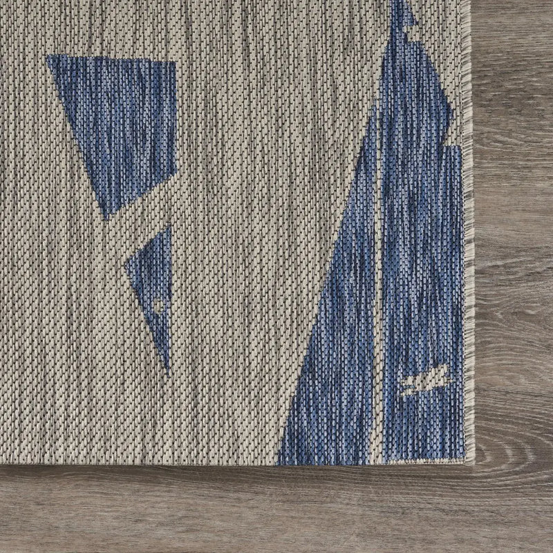 5' X 7' Gray And Blue Sailboat Indoor Outdoor Area Rug Homeroots Outdoor