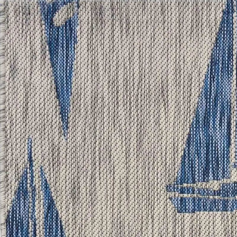 5' X 7' Gray And Blue Sailboat Indoor Outdoor Area Rug Homeroots Outdoor