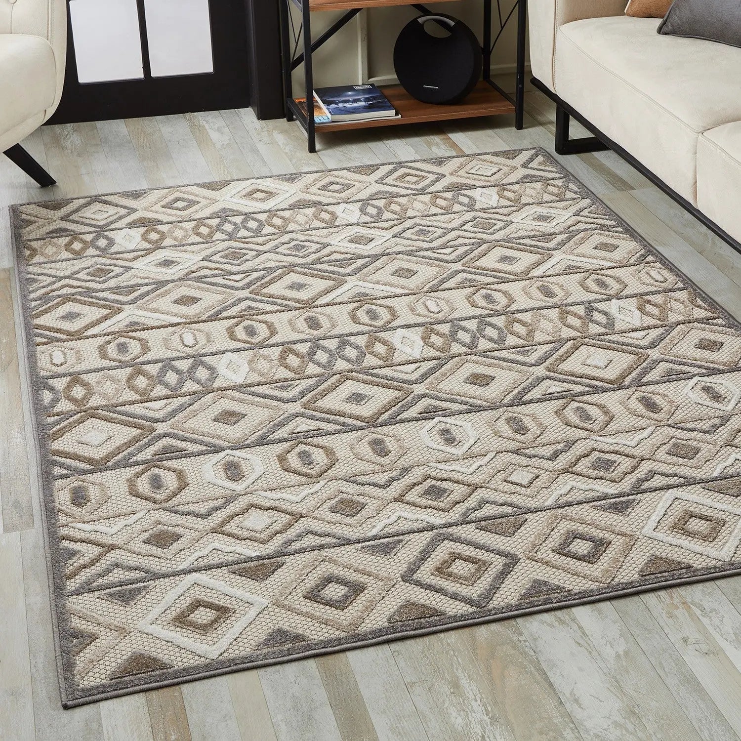 5' X 7' Gray And Ivory Southwestern Stain Resistant Indoor Outdoor Area Rug Homeroots Outdoor