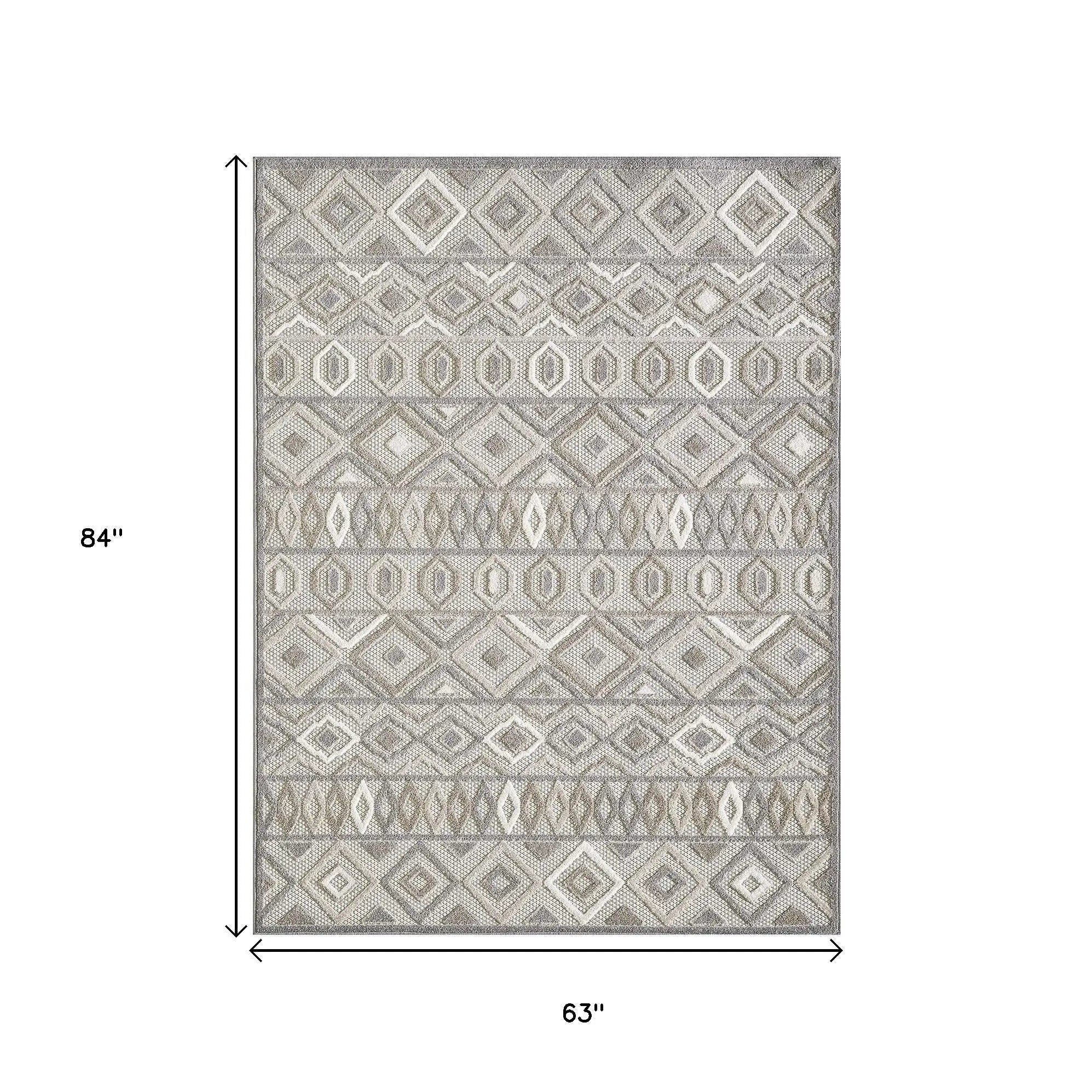 5' X 7' Gray And Ivory Southwestern Stain Resistant Indoor Outdoor Area Rug Homeroots Outdoor