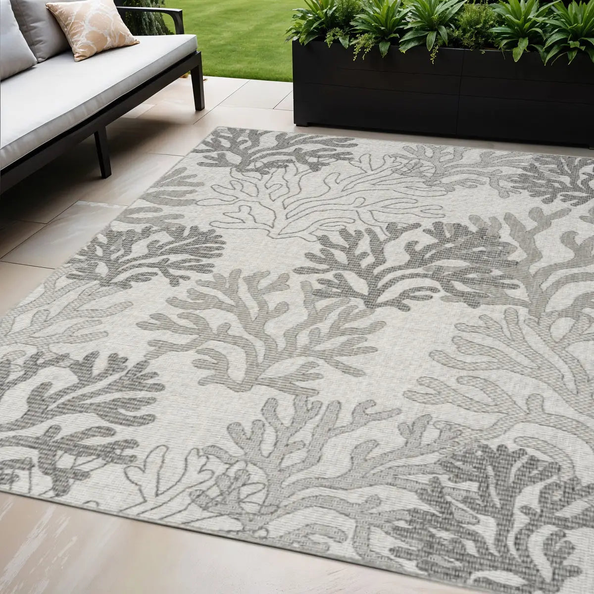 5' X 7' Gray Black And Ivory Nautical Indoor Outdoor Area Rug Homeroots Outdoor