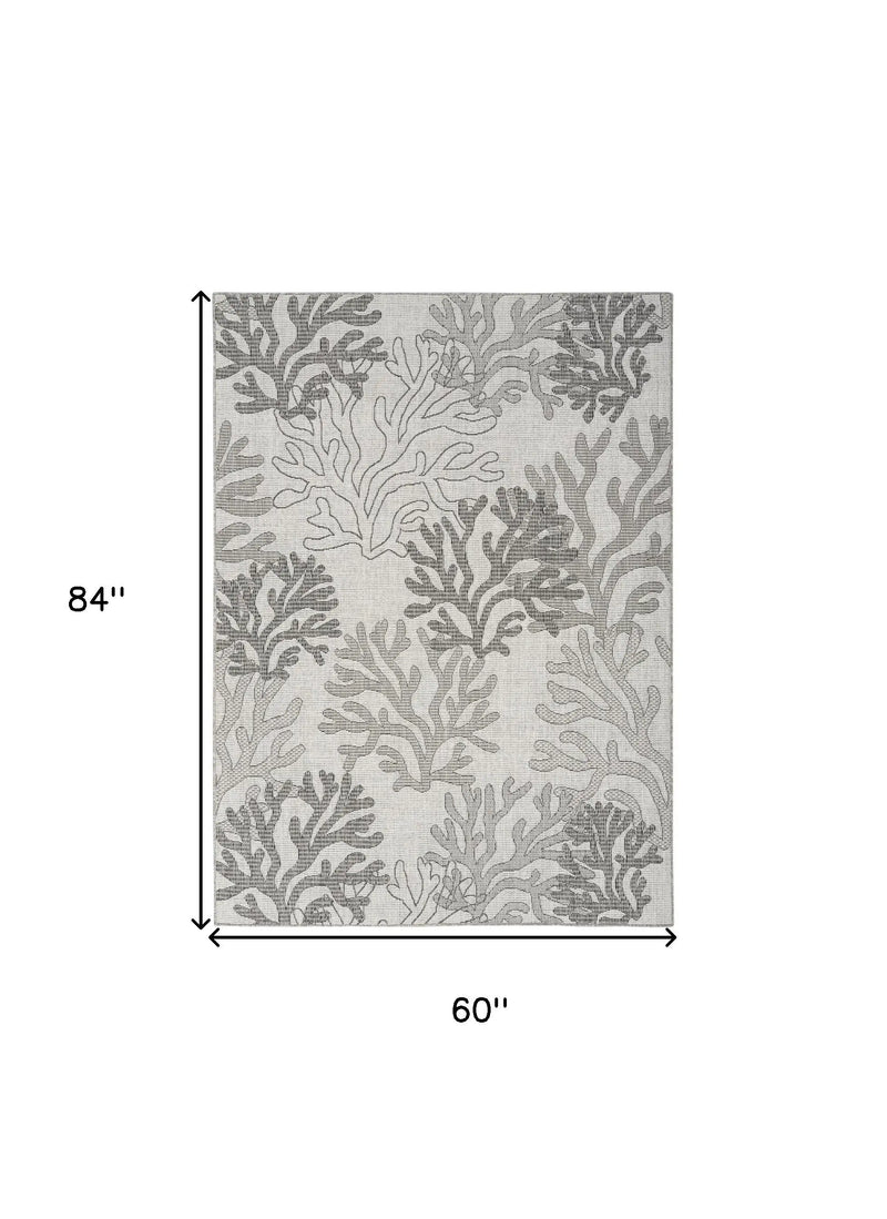 5' X 7' Gray Black And Ivory Nautical Indoor Outdoor Area Rug Homeroots Outdoor
