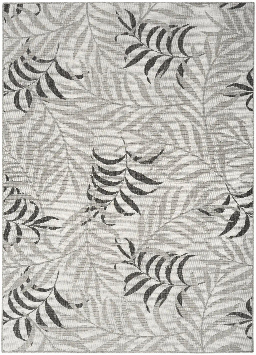 5' X 7' Gray Black And Ivory Palm Leaf Indoor Outdoor Area Rug Homeroots Outdoor