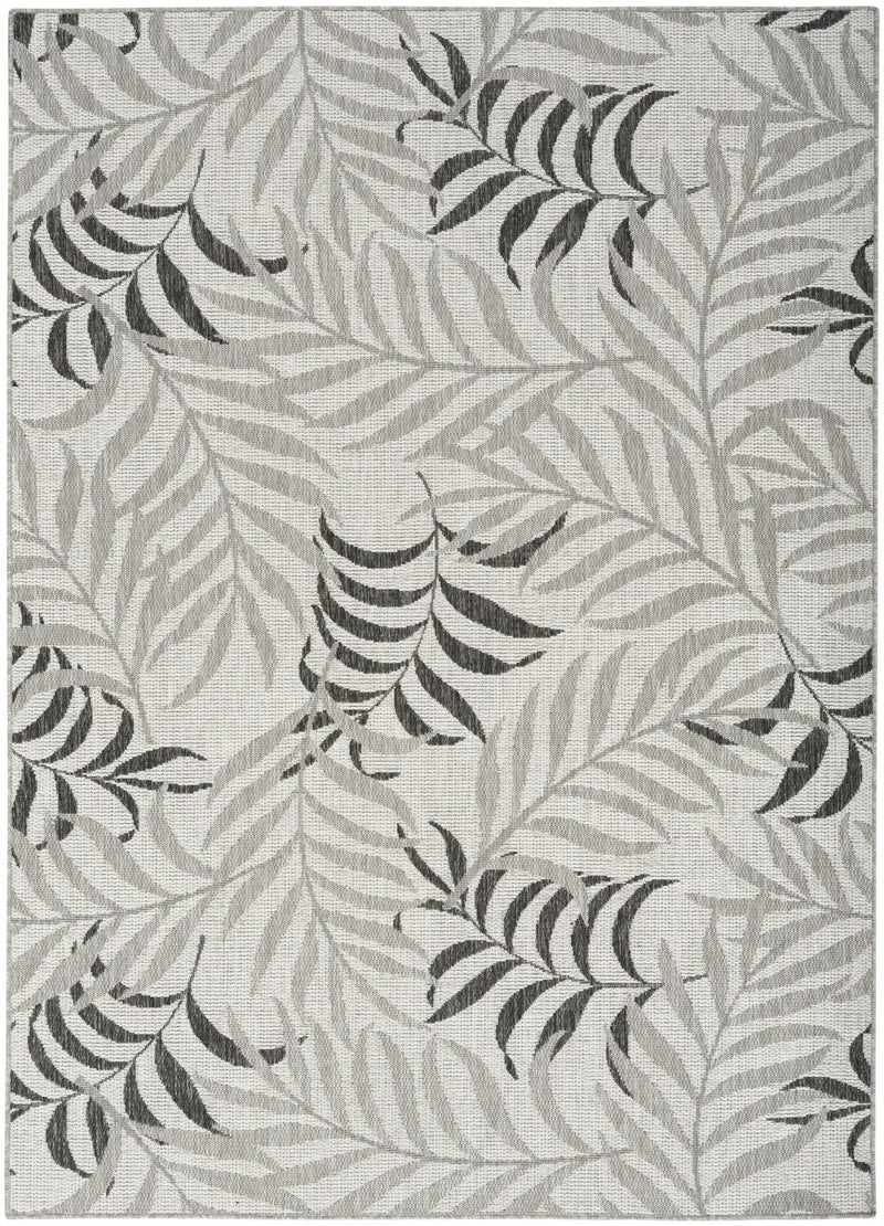 5' X 7' Gray Black And Ivory Palm Leaf Indoor Outdoor Area Rug Homeroots Outdoor