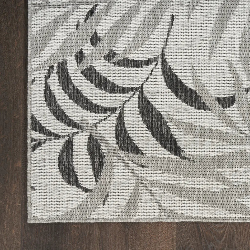5' X 7' Gray Black And Ivory Palm Leaf Indoor Outdoor Area Rug Homeroots Outdoor