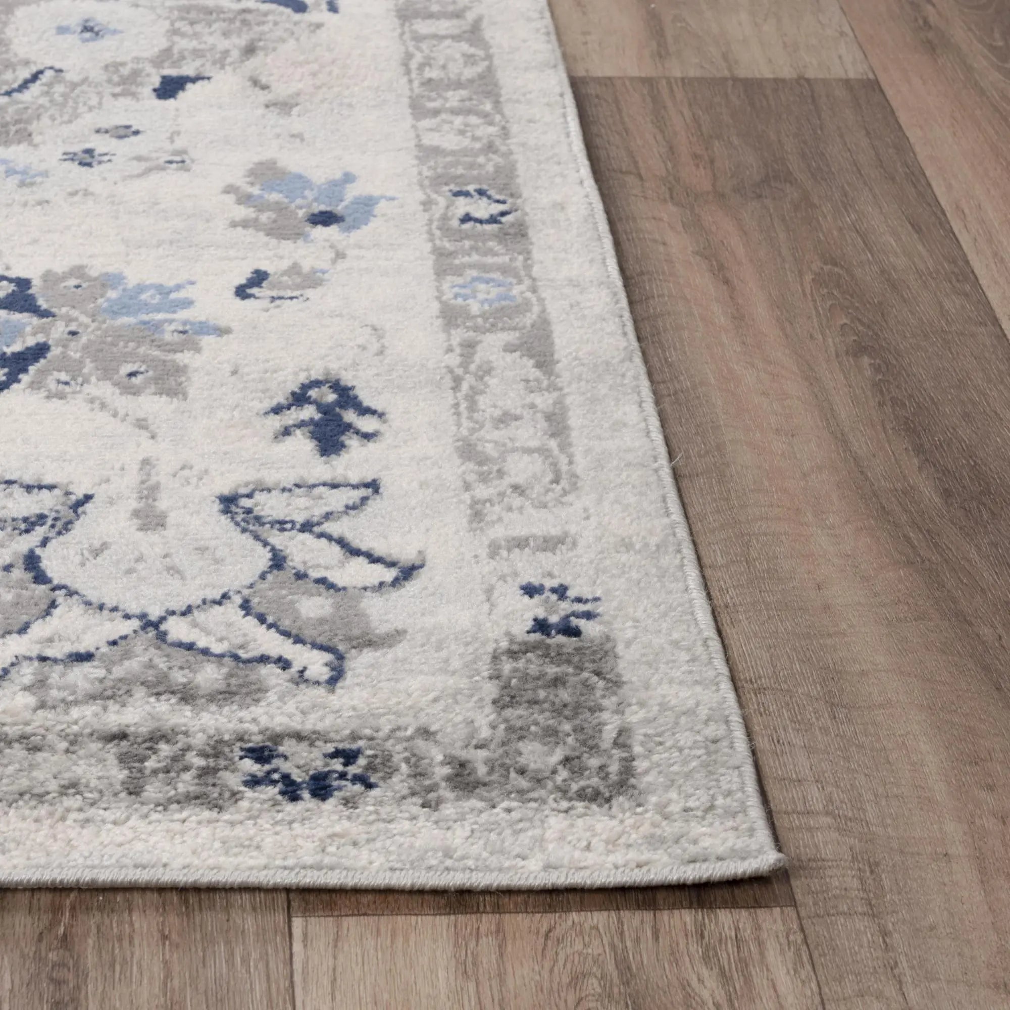 5' X 7' Gray Dark Blue Light Blue Ivory And Peach Medallion Area Rug Homeroots Home Decor