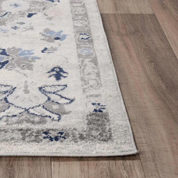 5' X 7' Gray Dark Blue Light Blue Ivory And Peach Medallion Area Rug Homeroots Home Decor