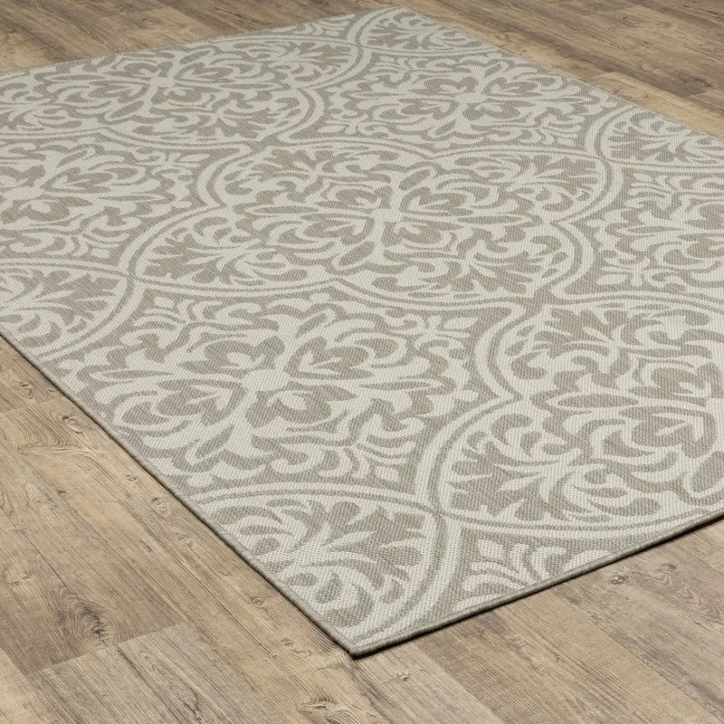 5' X 7' Gray and Ivory Floral Stain Resistant Indoor Outdoor Area Rug Homeroots Outdoor