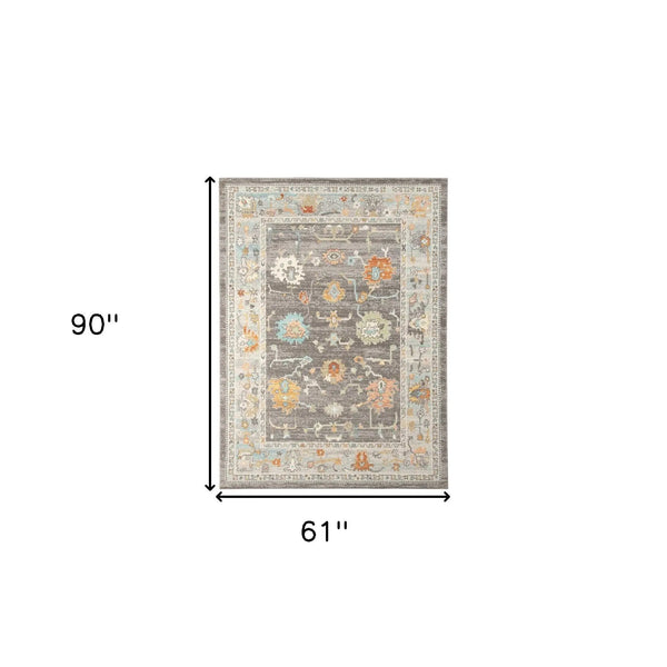 5' X 7' Gray and Orange Floral Stain Resistant Indoor Outdoor Area Rug Homeroots Outdoor