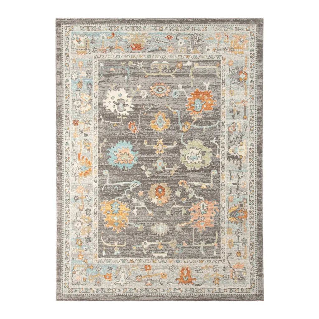 5' X 7' Gray and Orange Floral Stain Resistant Indoor Outdoor Area Rug Homeroots Outdoor