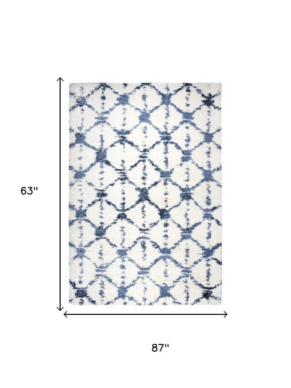 5' X 7' Ivory And Beige Trellis Shag Area Rug Homeroots Home Decor