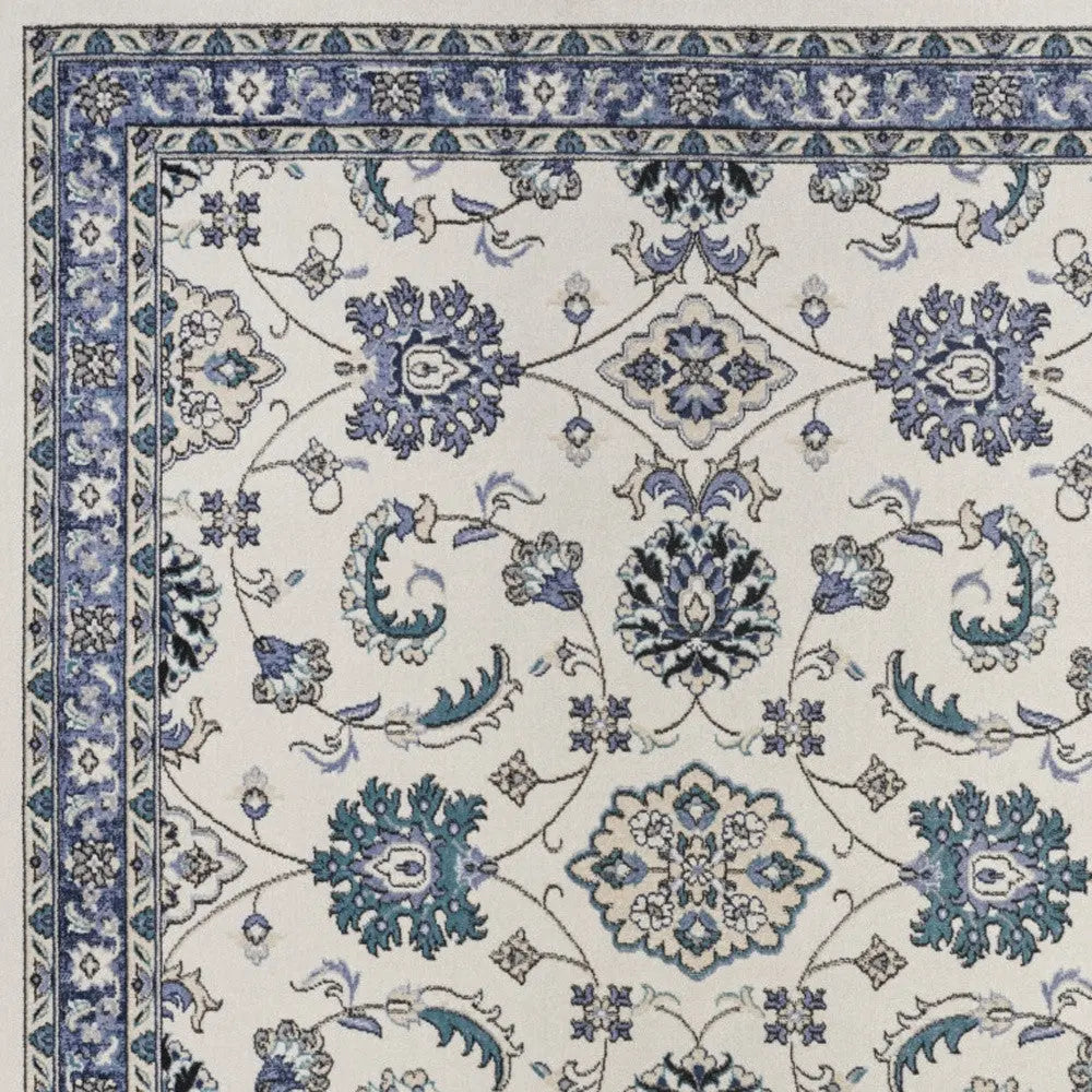 5' X 7' Ivory And Blue Floral Indoor Outdoor Area Rug Homeroots Outdoor
