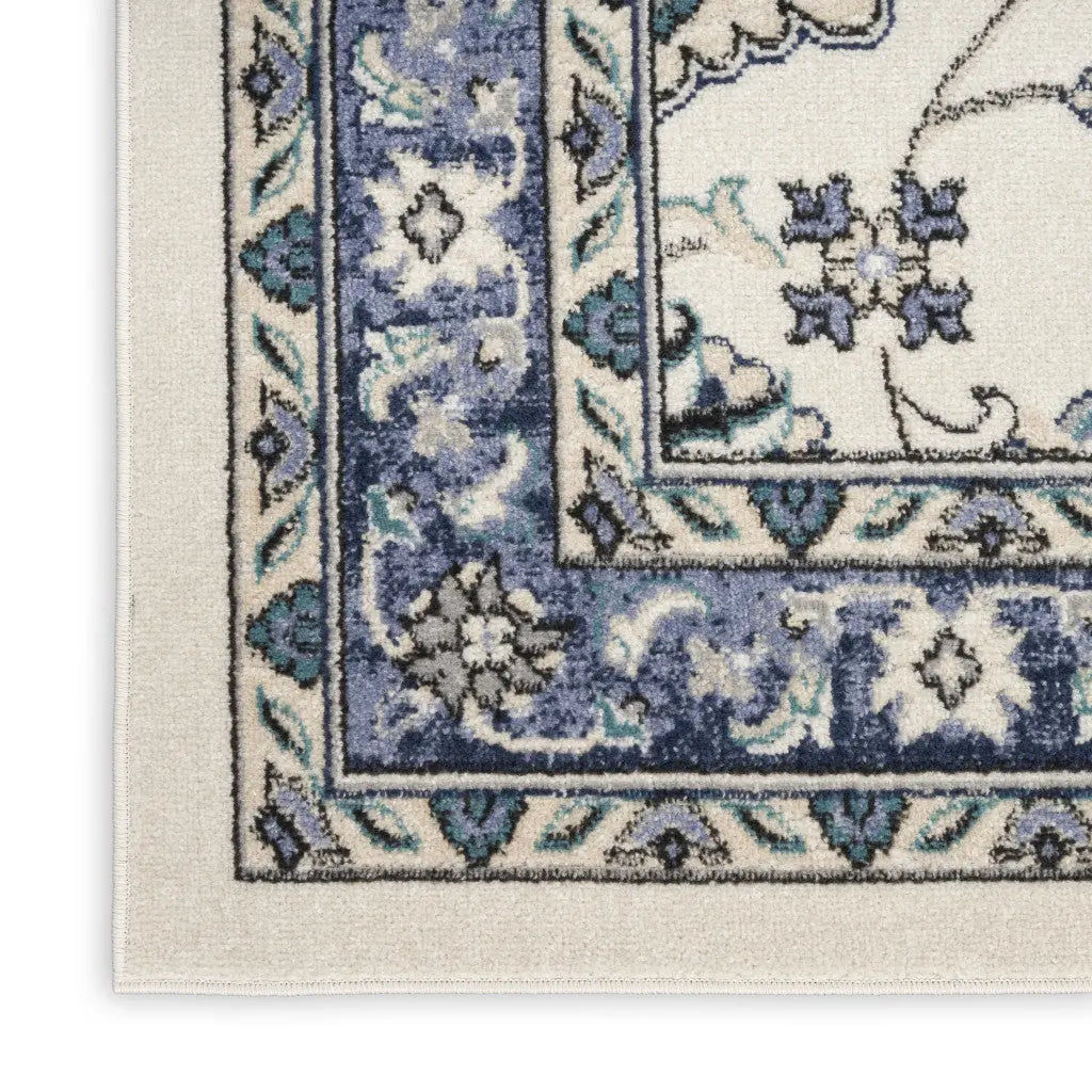 5' X 7' Ivory And Blue Floral Indoor Outdoor Area Rug Homeroots Outdoor