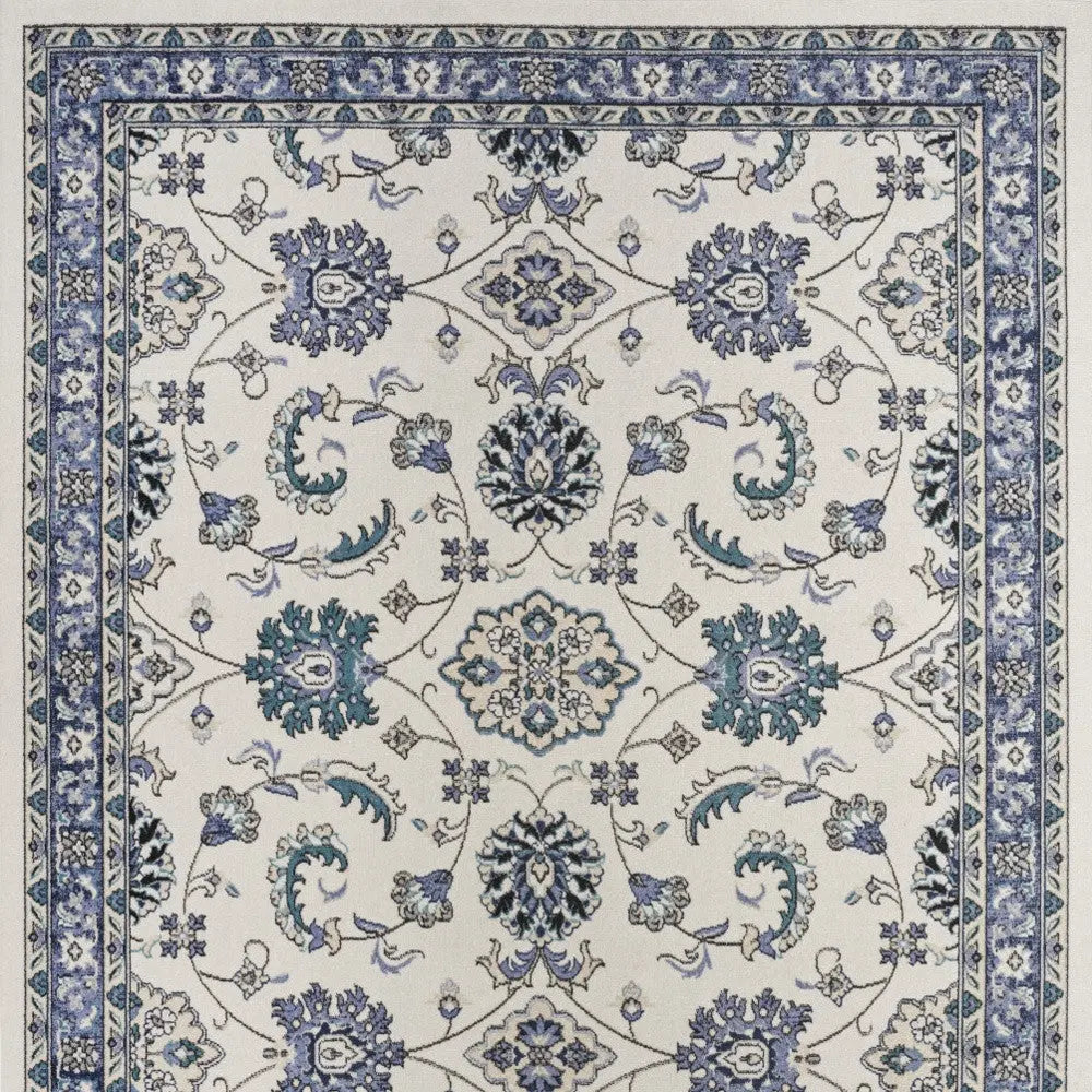 5' X 7' Ivory And Blue Floral Indoor Outdoor Area Rug Homeroots Outdoor