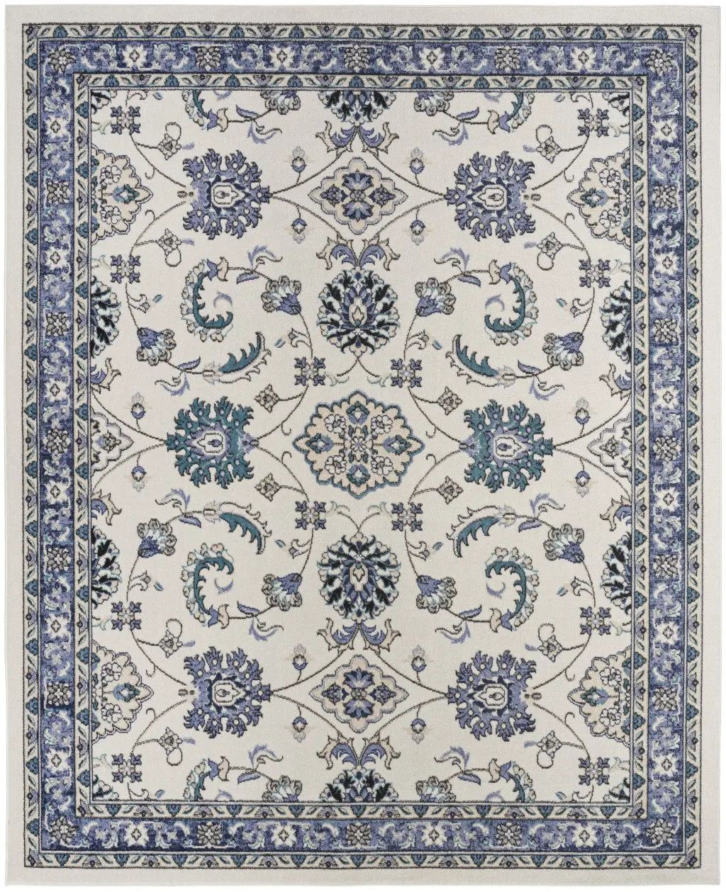 5' X 7' Ivory And Blue Floral Indoor Outdoor Area Rug Homeroots Outdoor
