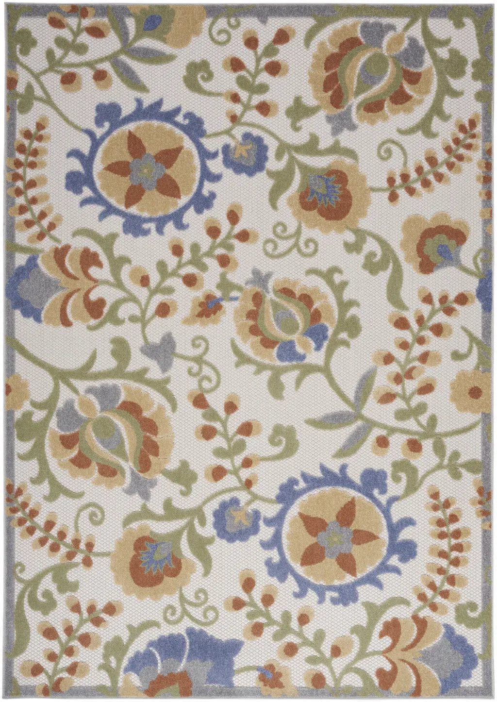 5' X 7' Ivory And Blue Indoor Outdoor Area Rug Homeroots Outdoor