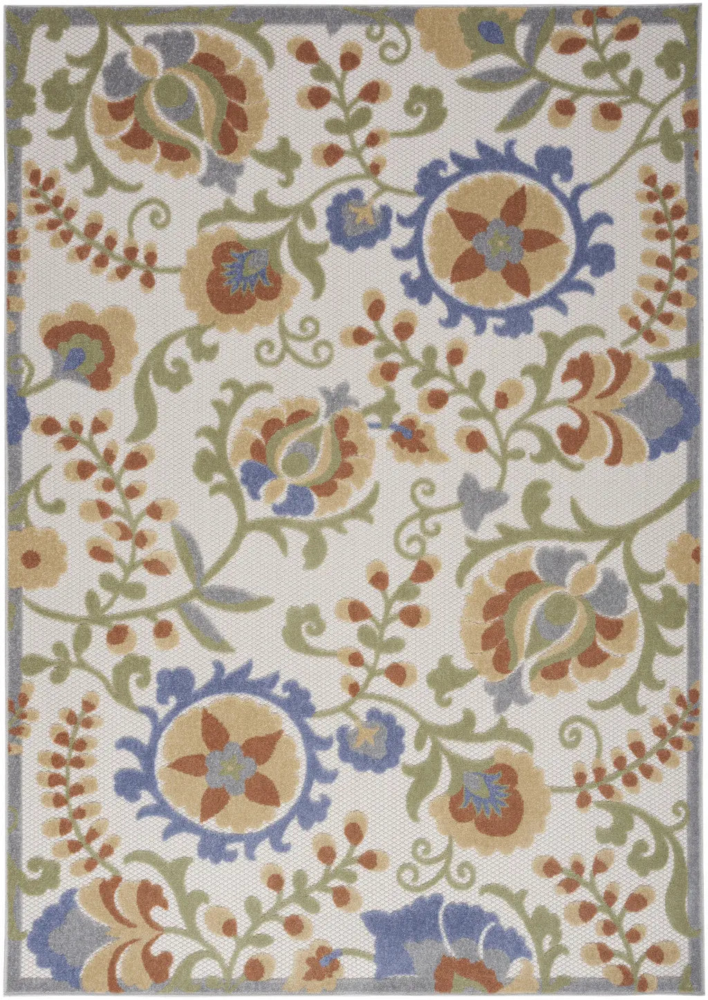 5' X 7' Ivory And Blue Indoor Outdoor Area Rug Homeroots Outdoor