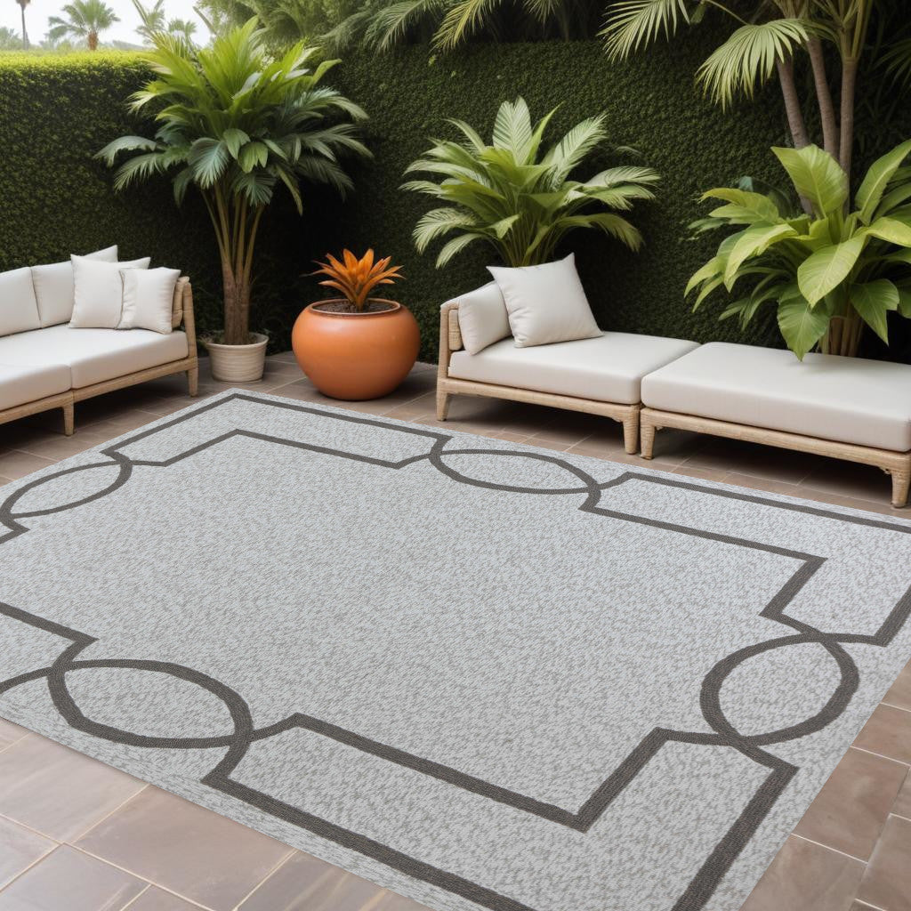 5' X 7' Ivory And Brown Geometric Handmade Indoor Outdoor Area Rug - GreatEagleInc