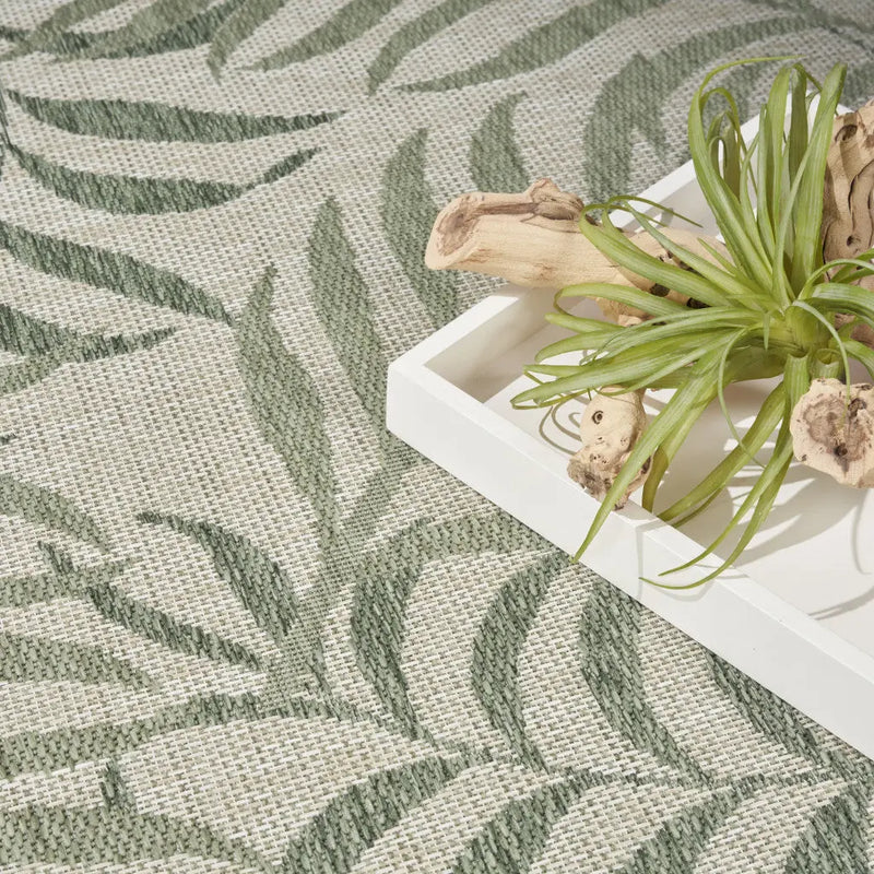 5' X 7' Ivory And Green Palm Leaf Indoor Outdoor Area Rug Homeroots Outdoor