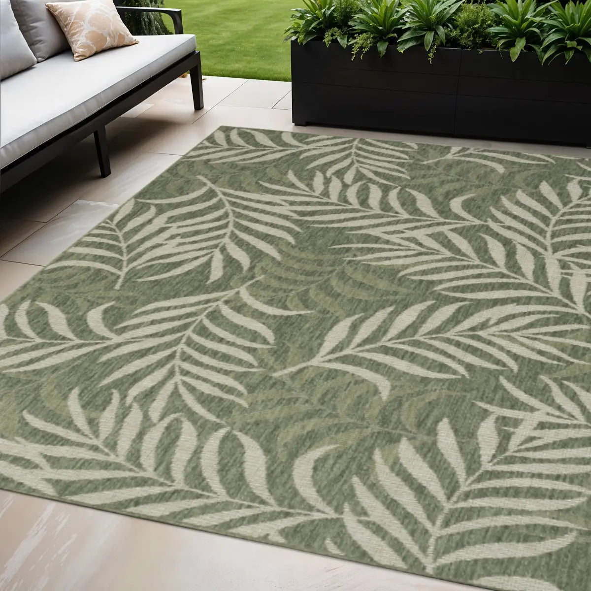 5' X 7' Ivory And Green Palm Leaf Indoor Outdoor Area Rug Homeroots Outdoor