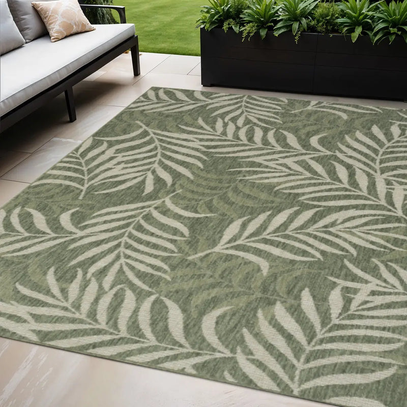 5' X 7' Ivory And Green Palm Leaf Indoor Outdoor Area Rug Homeroots Outdoor