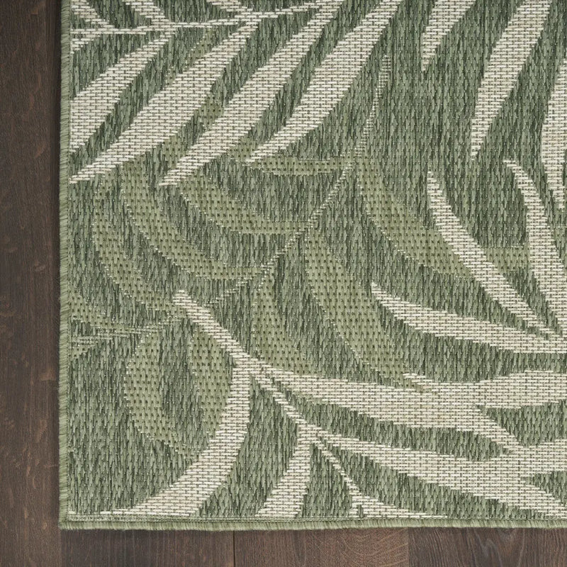 5' X 7' Ivory And Green Palm Leaf Indoor Outdoor Area Rug Homeroots Outdoor