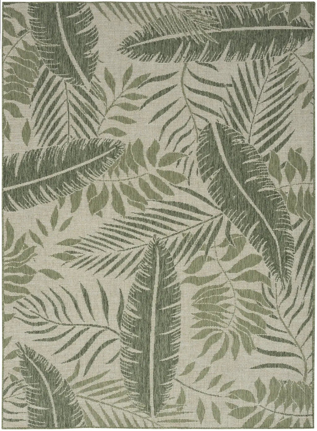 5' X 7' Ivory And Green Palm Leaf Indoor Outdoor Area Rug Homeroots Outdoor