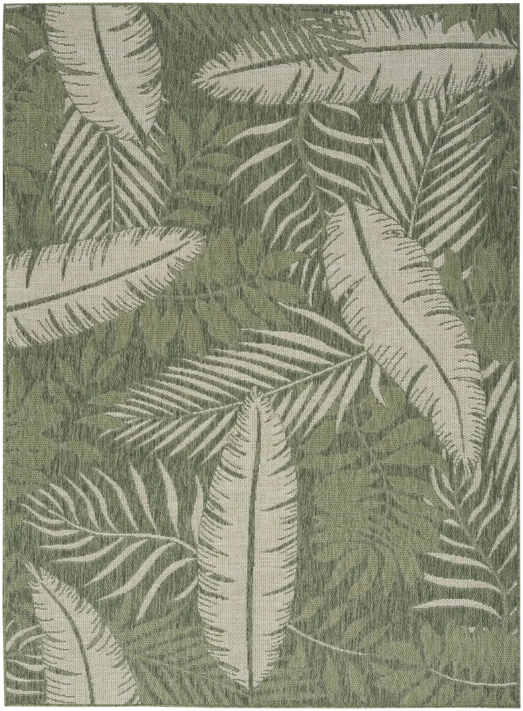 5' X 7' Ivory And Green Palm Leaf Indoor Outdoor Area Rug Homeroots Outdoor